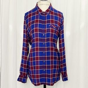 LUCKY BRAND plaid shirt button down split-back Large EUC